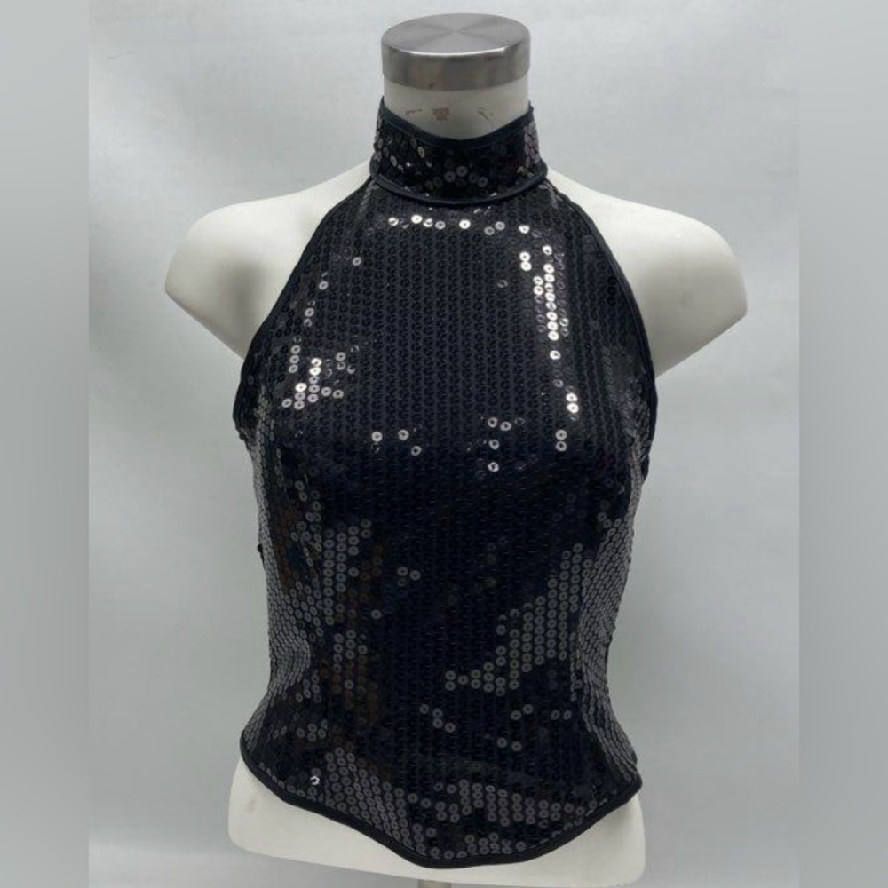 NWT JS Collections For Lord & Taylor
Women's Black Sequined Halter Top Size 8
